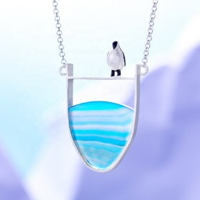 Handmade-Silver-Penguin-Agate-elephant-necklace (10)